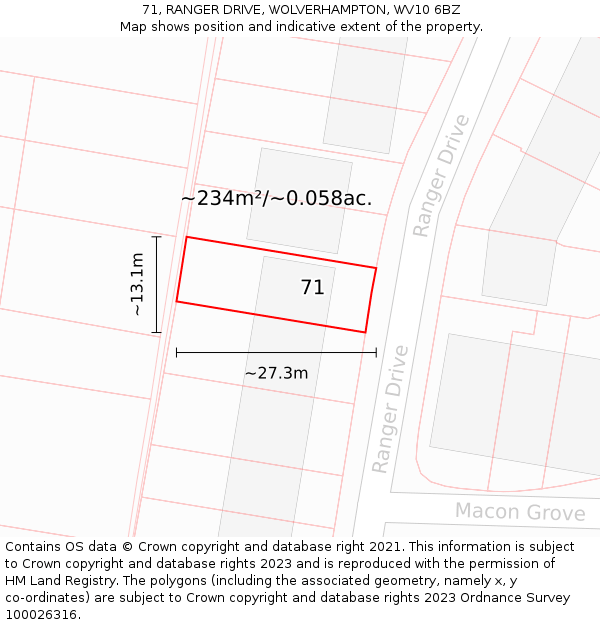71, RANGER DRIVE, WOLVERHAMPTON, WV10 6BZ: Plot and title map