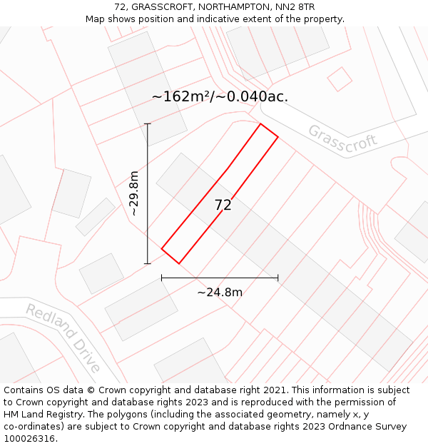 72, GRASSCROFT, NORTHAMPTON, NN2 8TR: Plot and title map