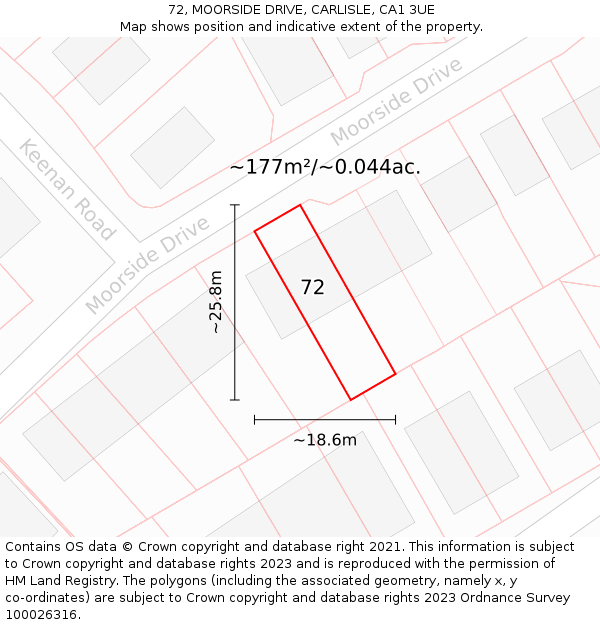 72, MOORSIDE DRIVE, CARLISLE, CA1 3UE: Plot and title map
