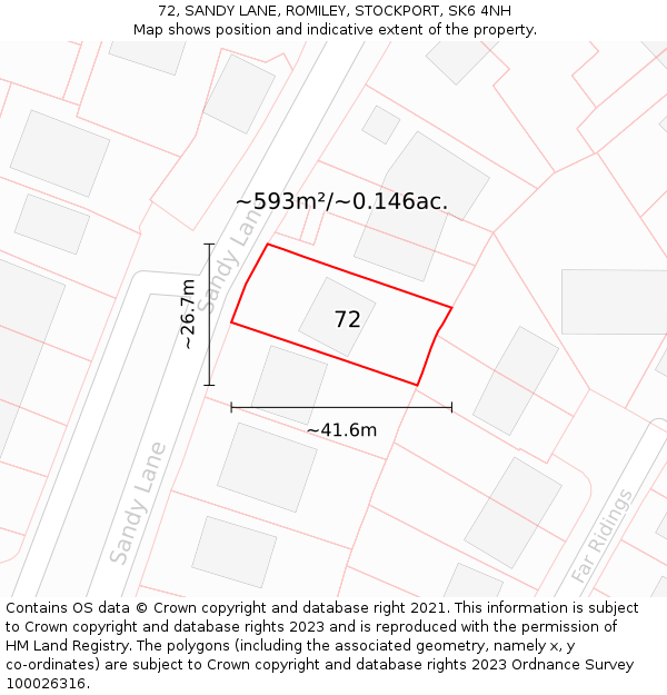 72, SANDY LANE, ROMILEY, STOCKPORT, SK6 4NH: Plot and title map