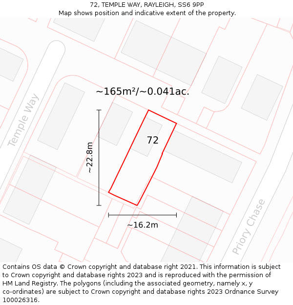 72, TEMPLE WAY, RAYLEIGH, SS6 9PP: Plot and title map