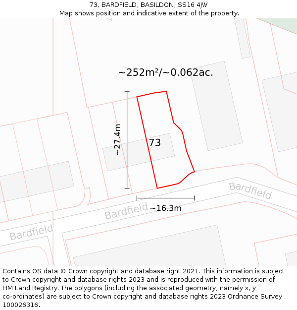 73, BARDFIELD, BASILDON, SS16 4JW: Plot and title map