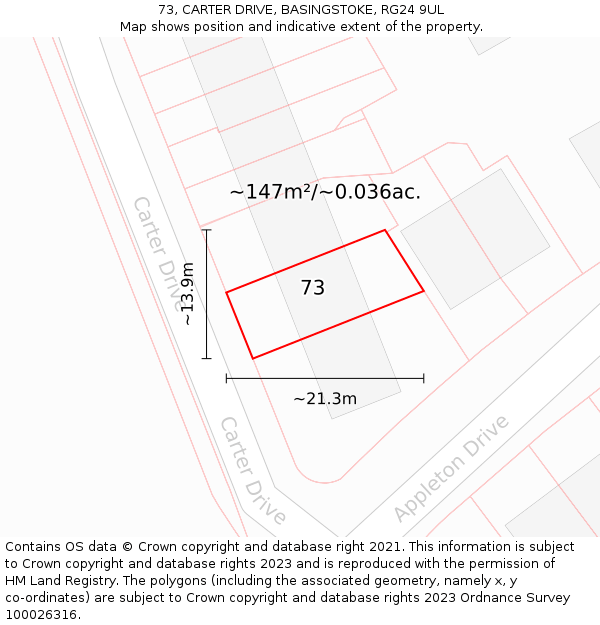 73, CARTER DRIVE, BASINGSTOKE, RG24 9UL: Plot and title map