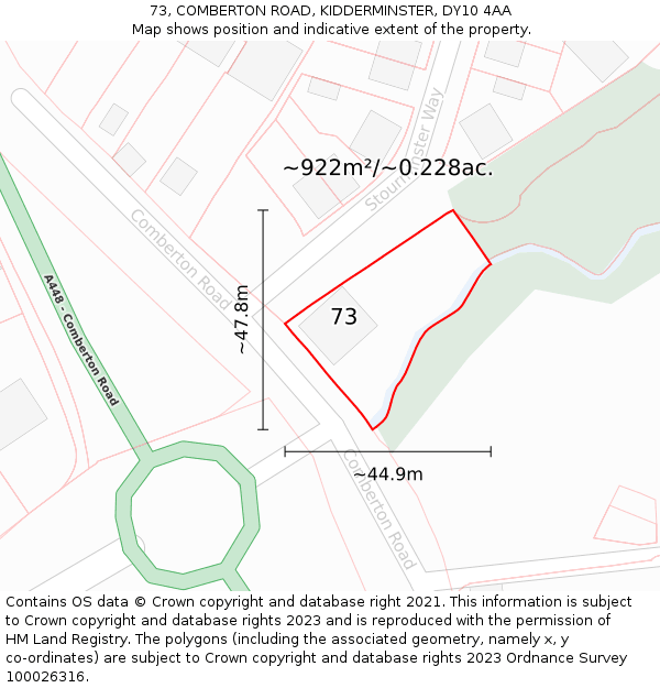 73, COMBERTON ROAD, KIDDERMINSTER, DY10 4AA: Plot and title map