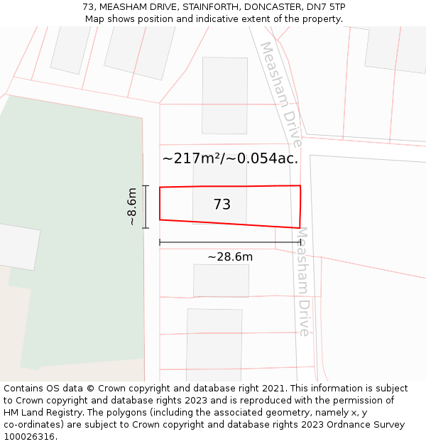 73, MEASHAM DRIVE, STAINFORTH, DONCASTER, DN7 5TP: Plot and title map