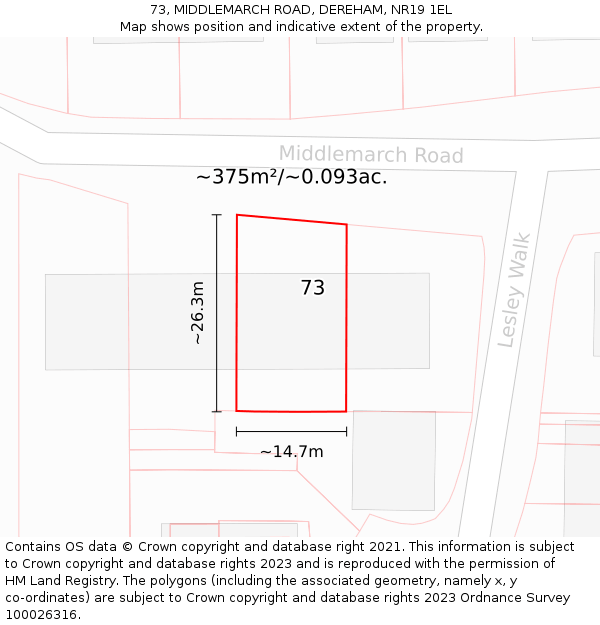 73, MIDDLEMARCH ROAD, DEREHAM, NR19 1EL: Plot and title map