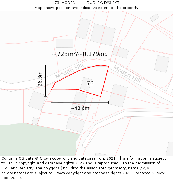 73, MODEN HILL, DUDLEY, DY3 3YB: Plot and title map