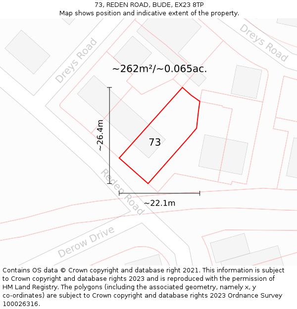 73, REDEN ROAD, BUDE, EX23 8TP: Plot and title map