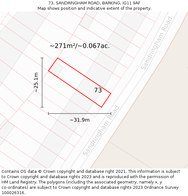 73, SANDRINGHAM ROAD, BARKING, IG11 9AF: Plot and title map