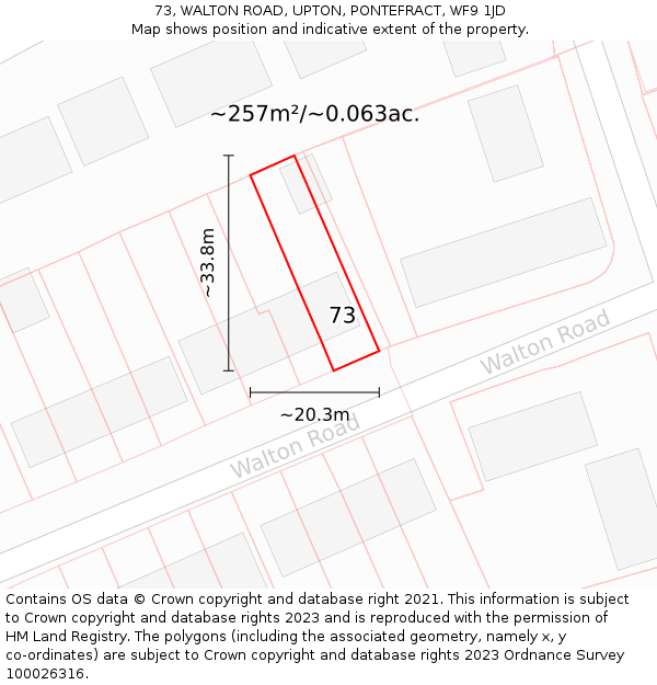 73, WALTON ROAD, UPTON, PONTEFRACT, WF9 1JD: Plot and title map
