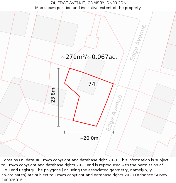74, EDGE AVENUE, GRIMSBY, DN33 2DN: Plot and title map