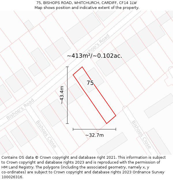 75, BISHOPS ROAD, WHITCHURCH, CARDIFF, CF14 1LW: Plot and title map