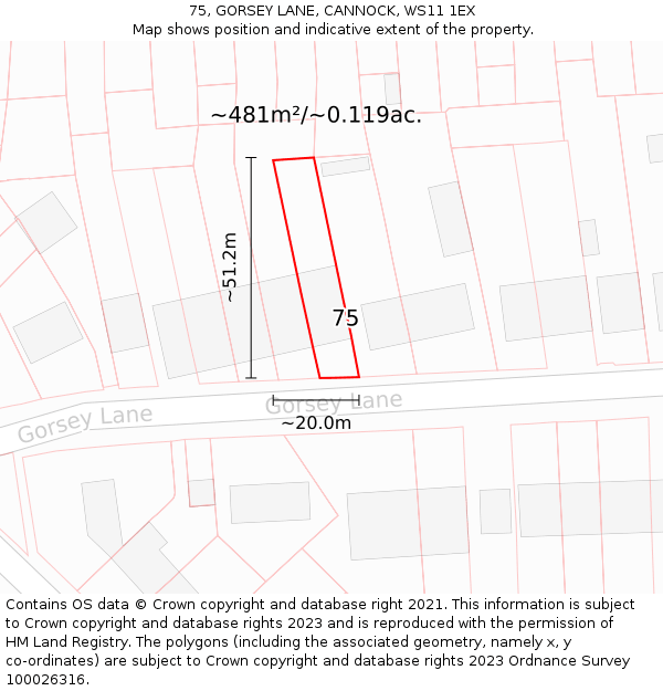 75, GORSEY LANE, CANNOCK, WS11 1EX: Plot and title map