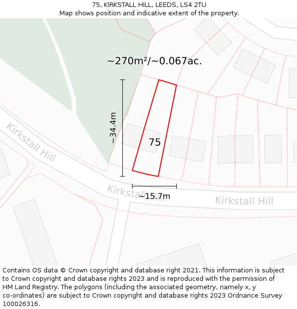 75, KIRKSTALL HILL, LEEDS, LS4 2TU: Plot and title map