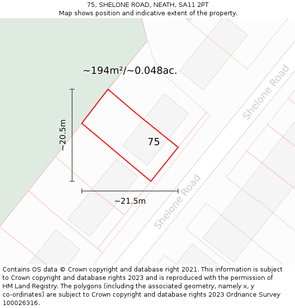 75, SHELONE ROAD, NEATH, SA11 2PT: Plot and title map