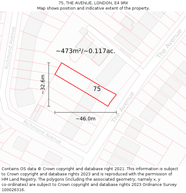 75, THE AVENUE, LONDON, E4 9RX: Plot and title map