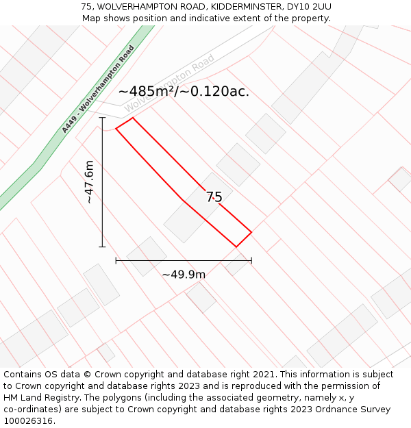 75, WOLVERHAMPTON ROAD, KIDDERMINSTER, DY10 2UU: Plot and title map