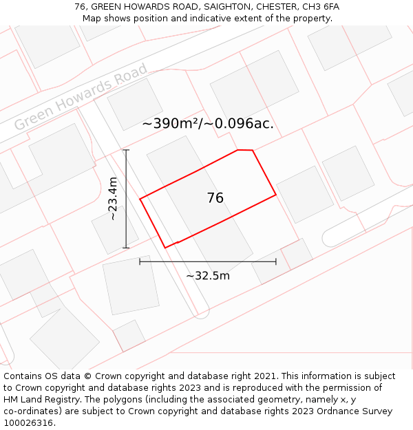 76, GREEN HOWARDS ROAD, SAIGHTON, CHESTER, CH3 6FA: Plot and title map