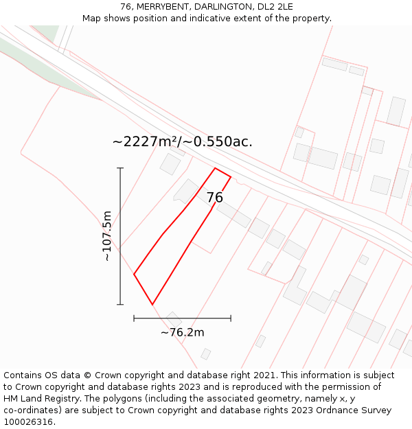 76, MERRYBENT, DARLINGTON, DL2 2LE: Plot and title map