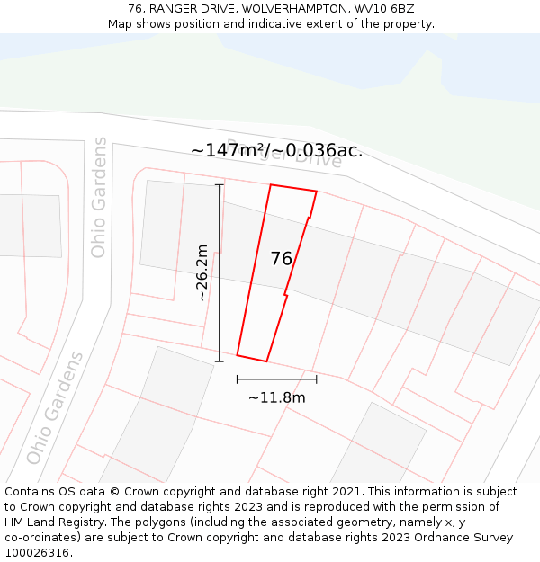 76, RANGER DRIVE, WOLVERHAMPTON, WV10 6BZ: Plot and title map