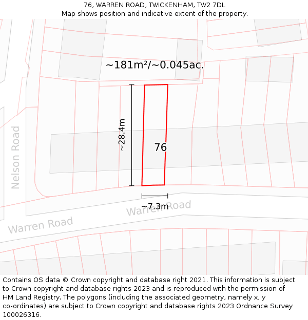 76, WARREN ROAD, TWICKENHAM, TW2 7DL: Plot and title map
