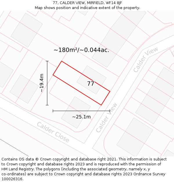 77, CALDER VIEW, MIRFIELD, WF14 8JF: Plot and title map