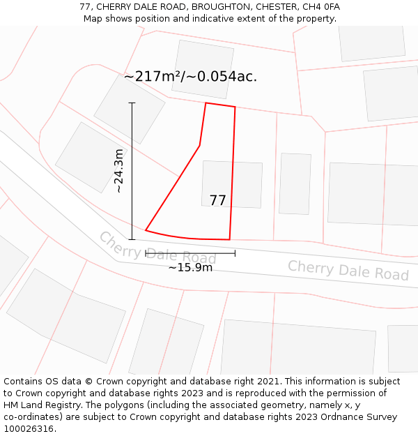 77, CHERRY DALE ROAD, BROUGHTON, CHESTER, CH4 0FA: Plot and title map