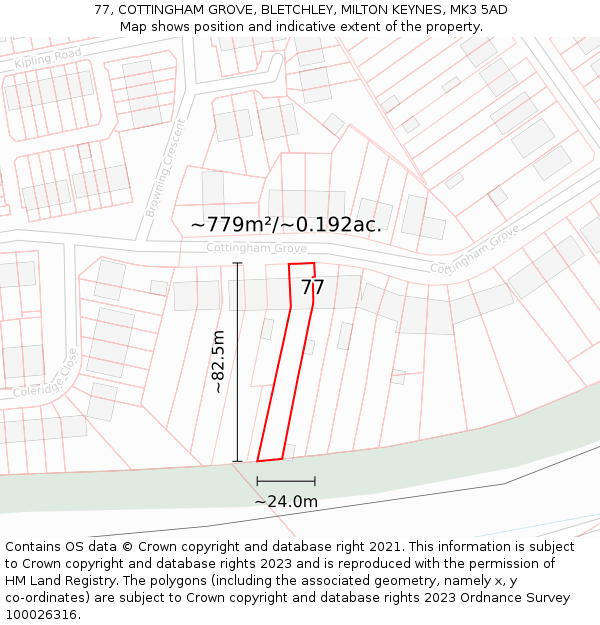 77, COTTINGHAM GROVE, BLETCHLEY, MILTON KEYNES, MK3 5AD: Plot and title map