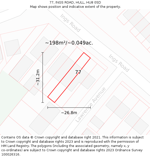 77, INGS ROAD, HULL, HU8 0SD: Plot and title map