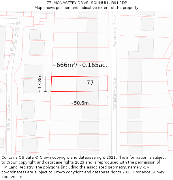 77, MONASTERY DRIVE, SOLIHULL, B91 1DP: Plot and title map