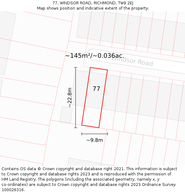 77, WINDSOR ROAD, RICHMOND, TW9 2EJ: Plot and title map