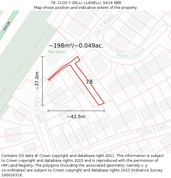 78, CLOS Y GELLI, LLANELLI, SA14 9BB: Plot and title map