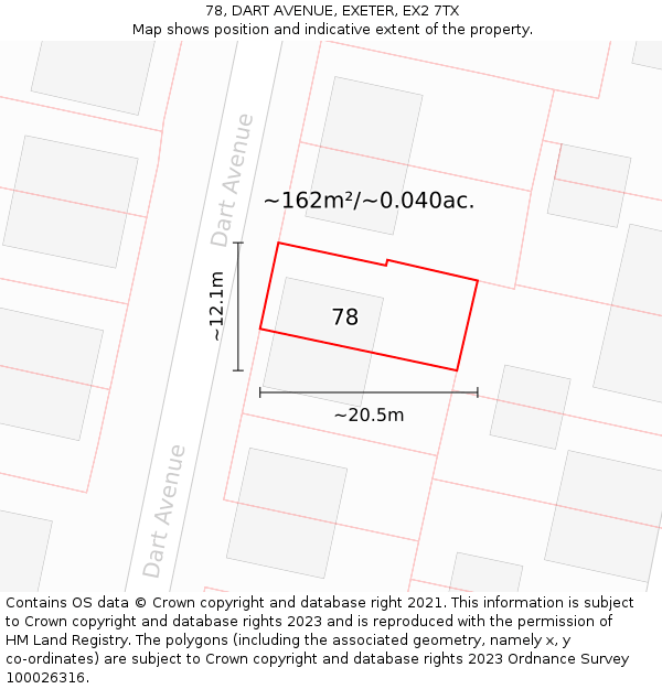 78, DART AVENUE, EXETER, EX2 7TX: Plot and title map