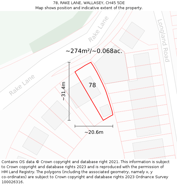 78, RAKE LANE, WALLASEY, CH45 5DE: Plot and title map