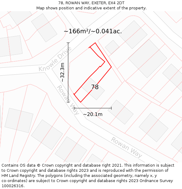 78, ROWAN WAY, EXETER, EX4 2DT: Plot and title map
