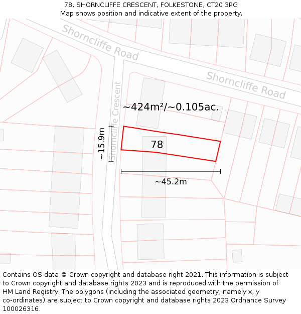 78, SHORNCLIFFE CRESCENT, FOLKESTONE, CT20 3PG: Plot and title map