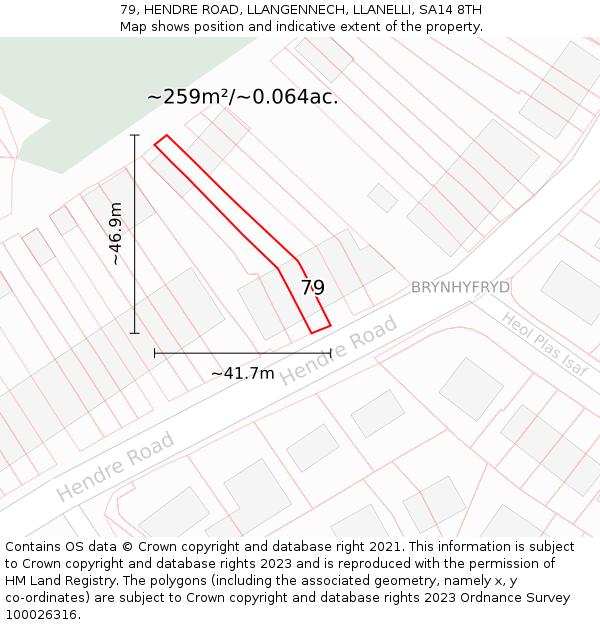 79, HENDRE ROAD, LLANGENNECH, LLANELLI, SA14 8TH: Plot and title map