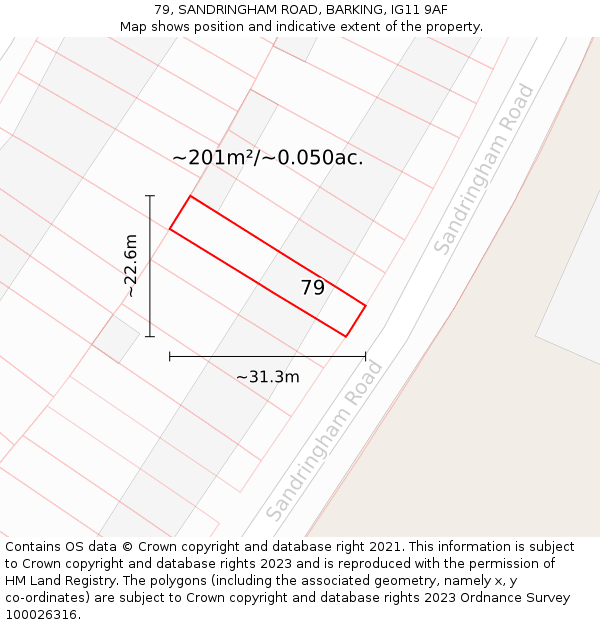 79, SANDRINGHAM ROAD, BARKING, IG11 9AF: Plot and title map