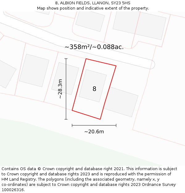 8, ALBION FIELDS, LLANON, SY23 5HS: Plot and title map