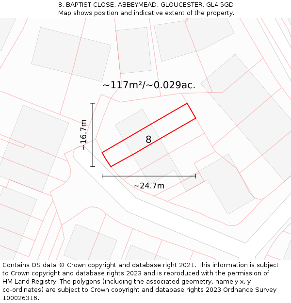 8, BAPTIST CLOSE, ABBEYMEAD, GLOUCESTER, GL4 5GD: Plot and title map