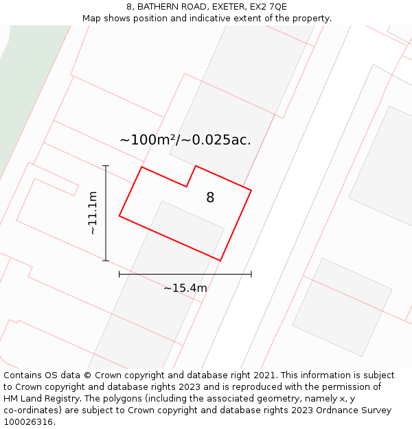 8, BATHERN ROAD, EXETER, EX2 7QE: Plot and title map