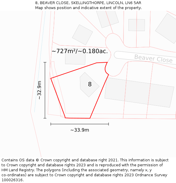 8, BEAVER CLOSE, SKELLINGTHORPE, LINCOLN, LN6 5AR: Plot and title map