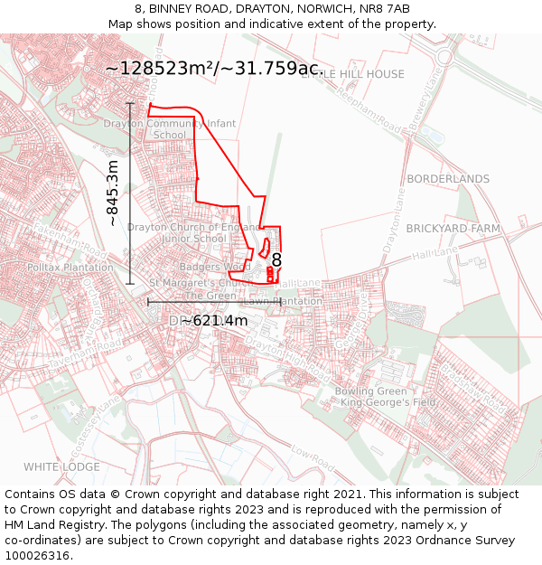 8, BINNEY ROAD, DRAYTON, NORWICH, NR8 7AB: Plot and title map