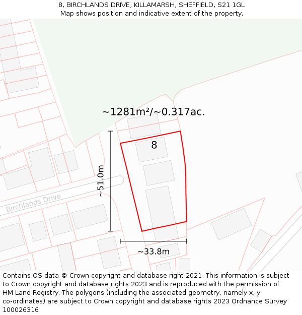 8, BIRCHLANDS DRIVE, KILLAMARSH, SHEFFIELD, S21 1GL: Plot and title map