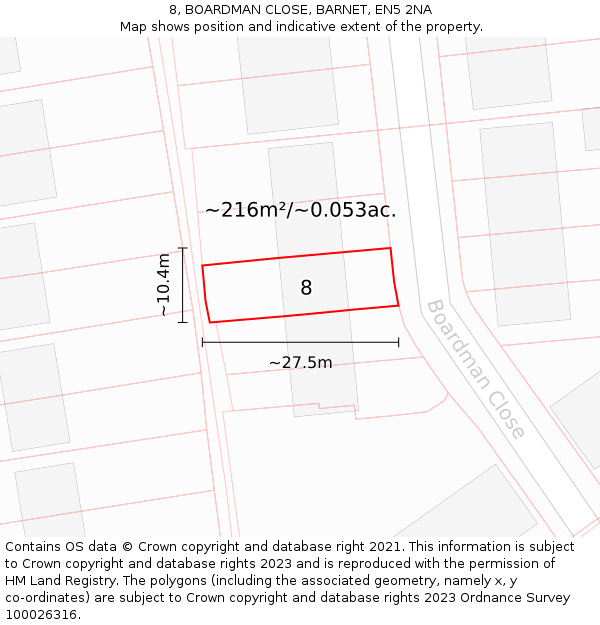 8, BOARDMAN CLOSE, BARNET, EN5 2NA: Plot and title map