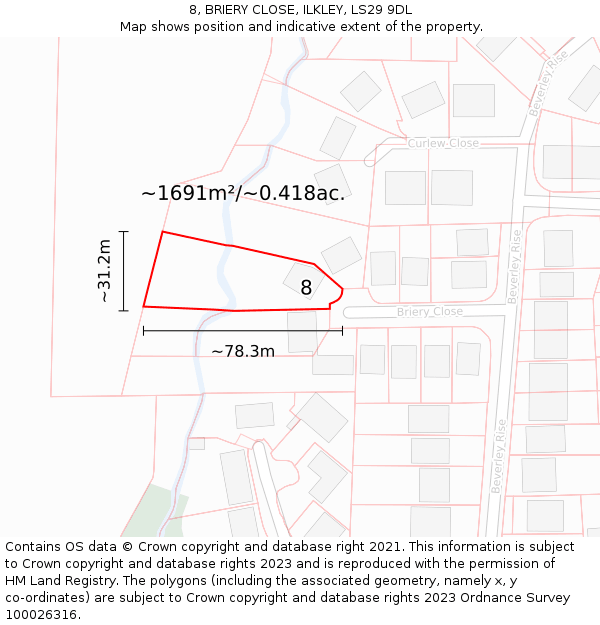 8, BRIERY CLOSE, ILKLEY, LS29 9DL: Plot and title map