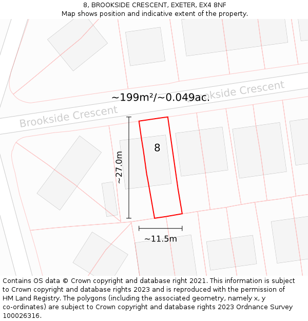 8, BROOKSIDE CRESCENT, EXETER, EX4 8NF: Plot and title map