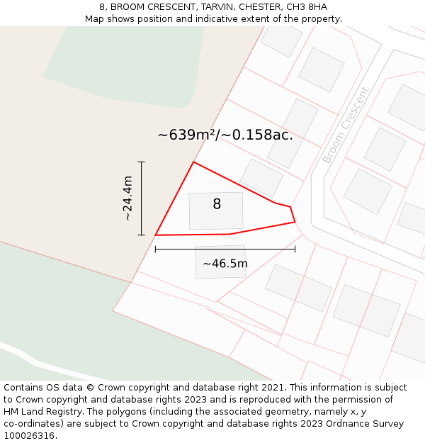 8, BROOM CRESCENT, TARVIN, CHESTER, CH3 8HA: Plot and title map