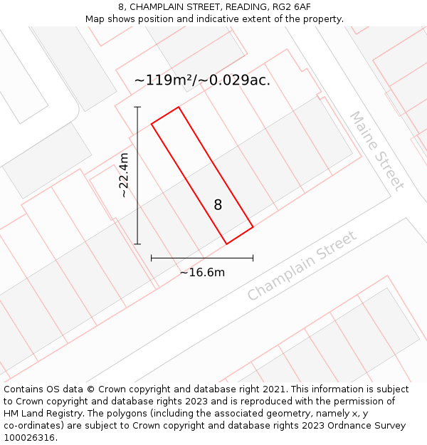 8, CHAMPLAIN STREET, READING, RG2 6AF: Plot and title map