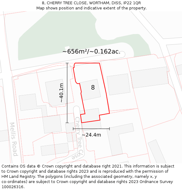 8, CHERRY TREE CLOSE, WORTHAM, DISS, IP22 1QR: Plot and title map